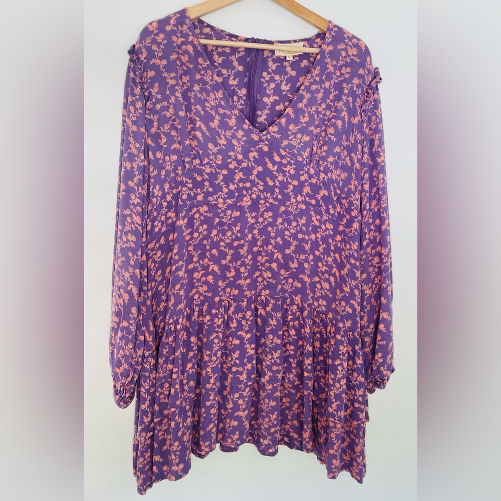 Rebellion XL Ruffle Purple Floral Mini Dress V neck